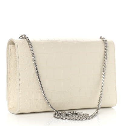 Saint Laurent Calfskin Crocodile Embossed Medium Classic Monogram Kate Tassel Satchel Crema Soft 3 of 12