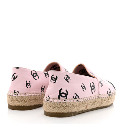 Chanel Lambskin Printed Coco Beach Espadrilles 37 Light Pink Black 4 of 9