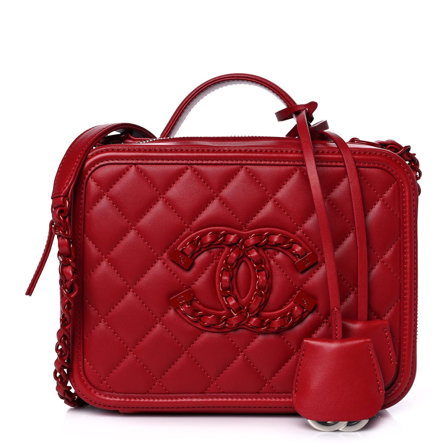 Lambskin Quilted Medium CC Filigree Vanity Case Dark Red