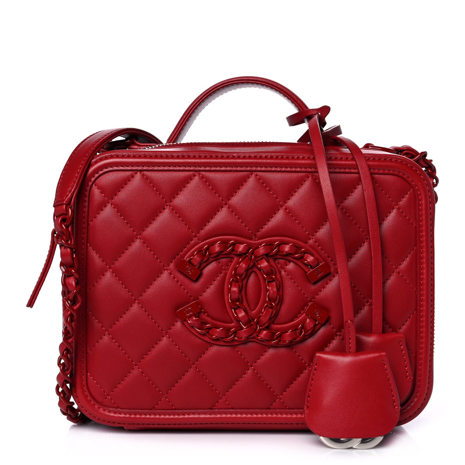 Chanel Lambskin Quilted Medium CC Filigree Vanity Case Dark Red 1 of 11