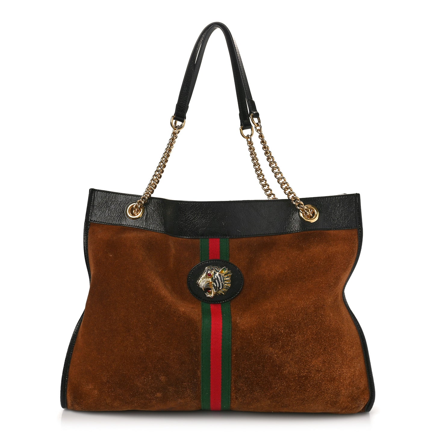Suede Patent Large Rajah Chain Tote Nocciola Black