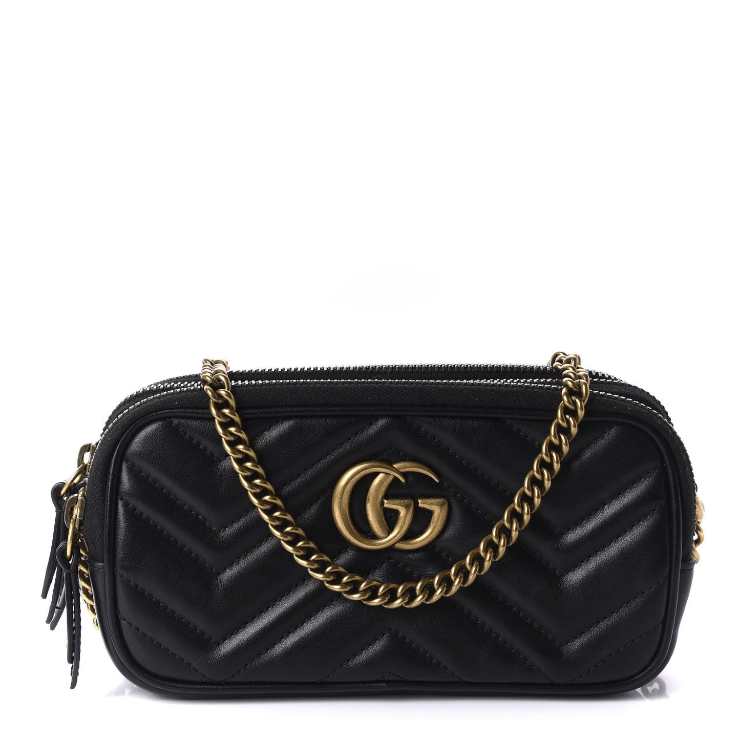 Calfskin Matelasse Mini GG Marmont Chain Crossbody Bag Black