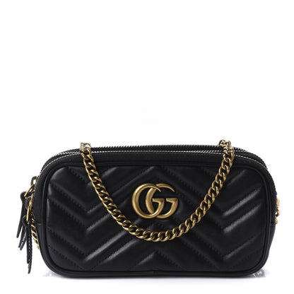 Gucci Calfskin Matelasse Mini GG Marmont Chain Crossbody Bag Black 1 of 13