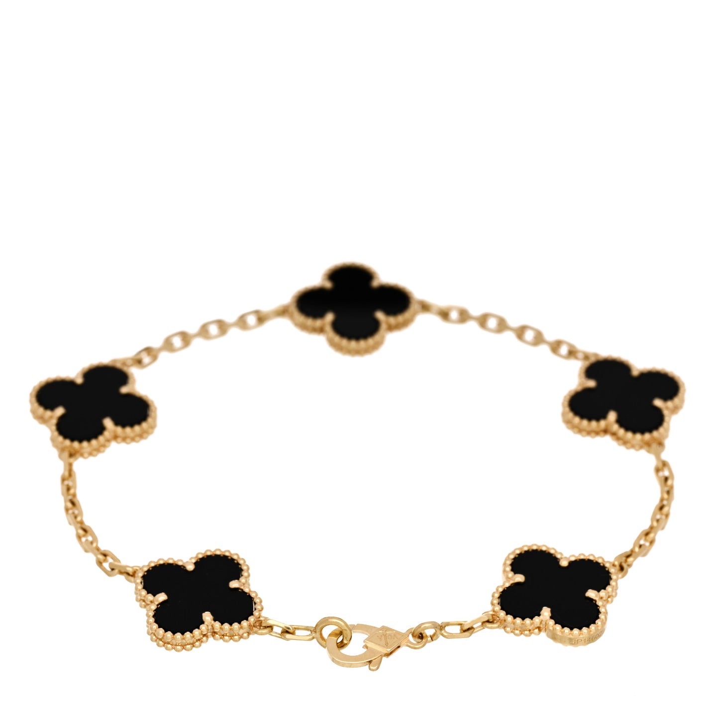 18K Yellow Gold Black Onyx 5 Motifs Vintage Alhambra Bracelet