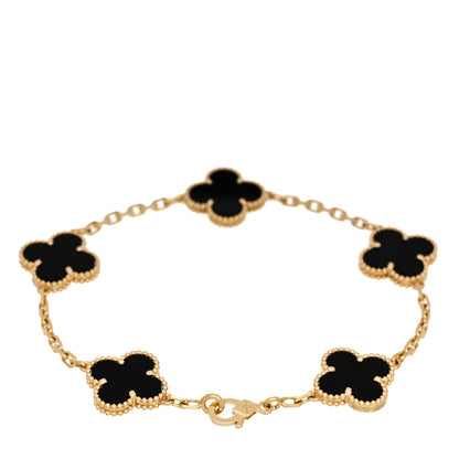 Van Cleef & Arpels 18K Yellow Gold Black Onyx 5 Motifs Vintage Alhambra Bracelet 2 of 5