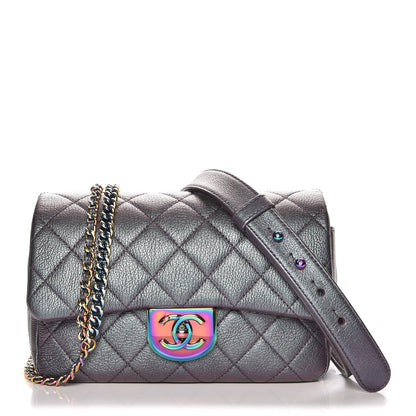 Chanel Iridescent Goatskin Quilted Small Double Carry Waist Chain Flap Purple 1 of 8
