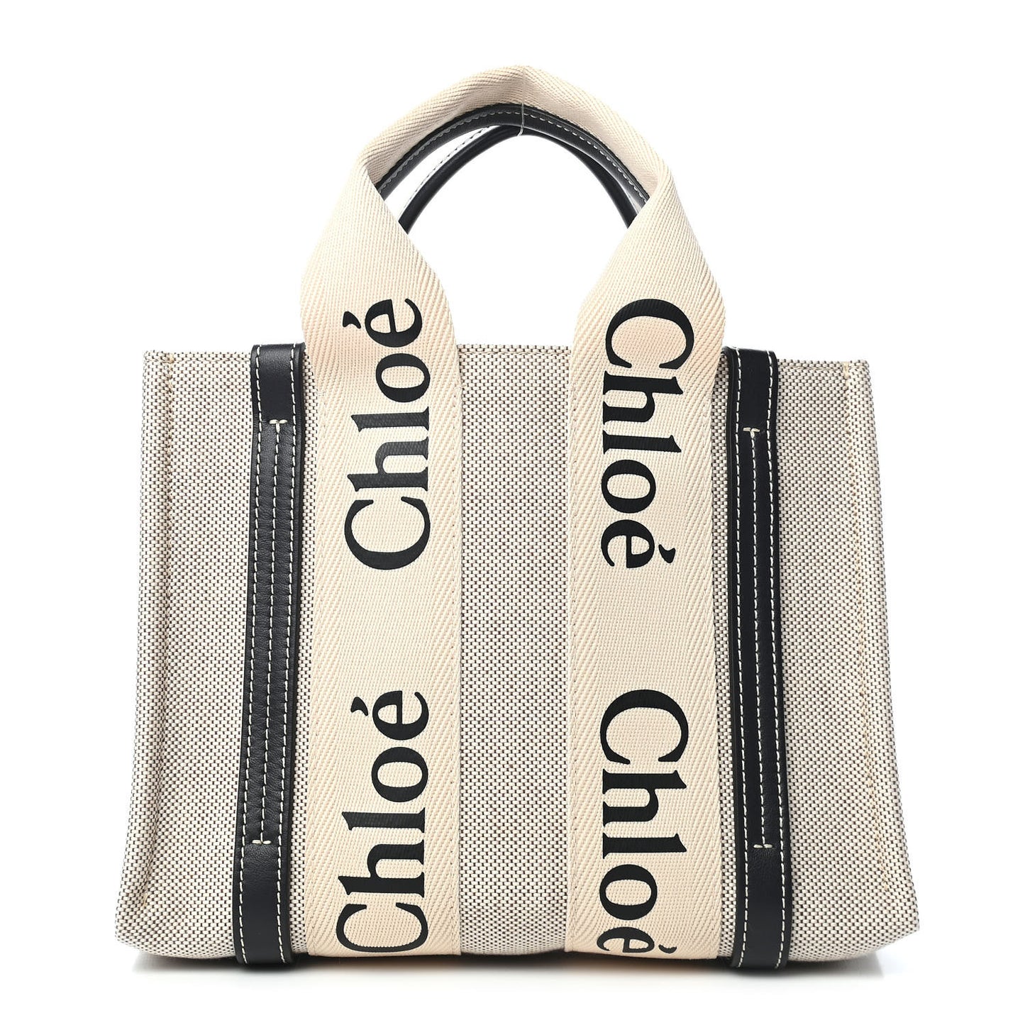 Cotton Calfskin Small Woody Ribbon Tote White Blue