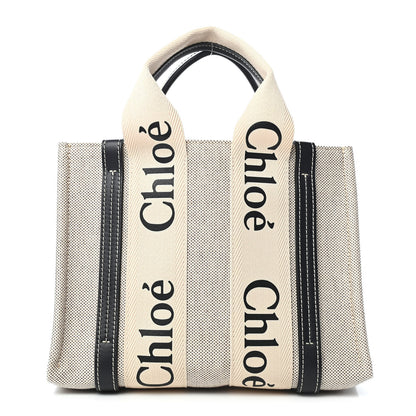Chloe Cotton Calfskin Small Woody Ribbon Tote White Blue 1 of 8