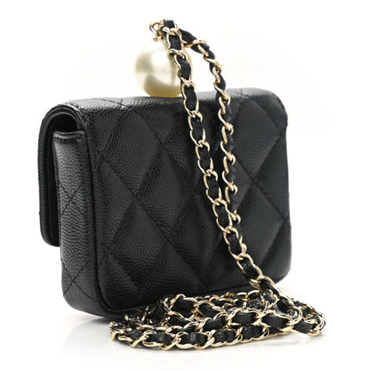 Chanel Caviar Quilted Mini Pearl On Top Coin Purse With Chain Black 3 of 14