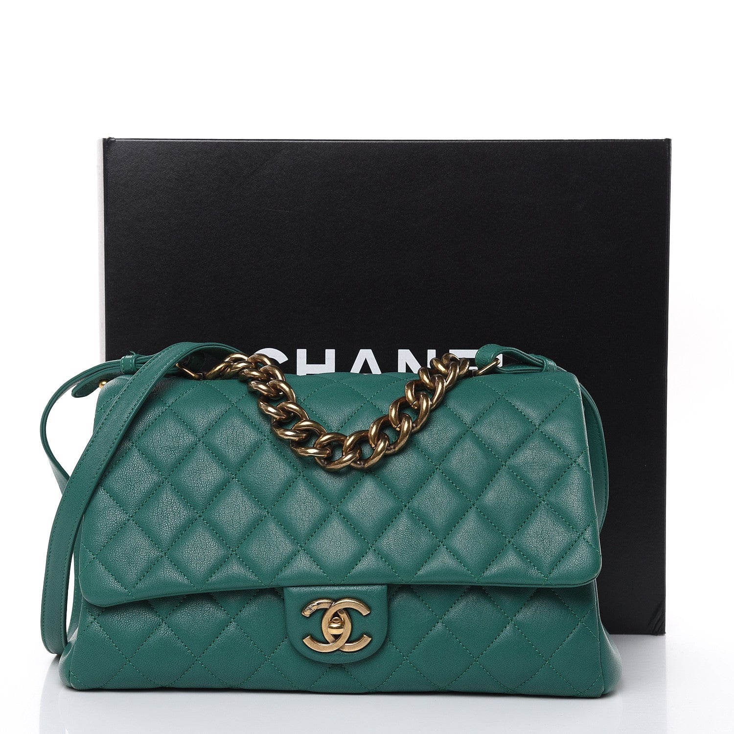 Chanel Shiny Sheepskin Quilted Large Trapezio Flap Green 13 of 13