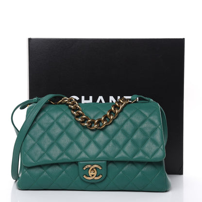 Chanel Shiny Sheepskin Quilted Large Trapezio Flap Green 13 of 13