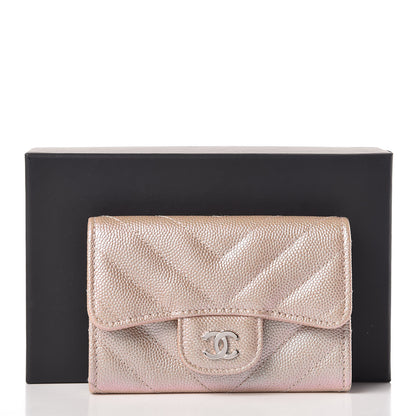 Chanel Metallic Caviar Chevron Quilted Flap Card Holder Light Gold 9 of 9