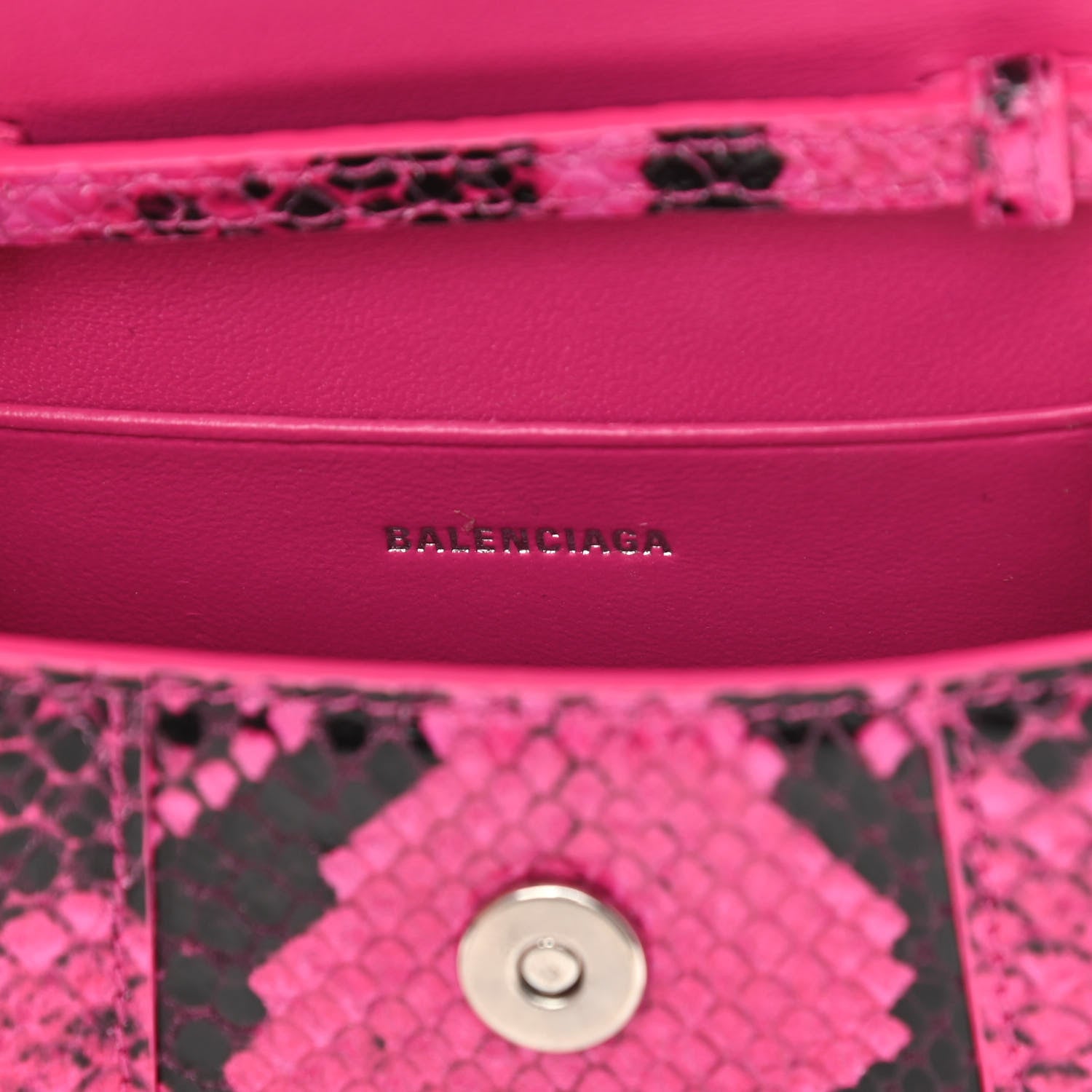 Balenciaga Shiny Calfskin Python Effect Hourglass Top Handle Bag Mini Fuchsia Black 6 of 12
