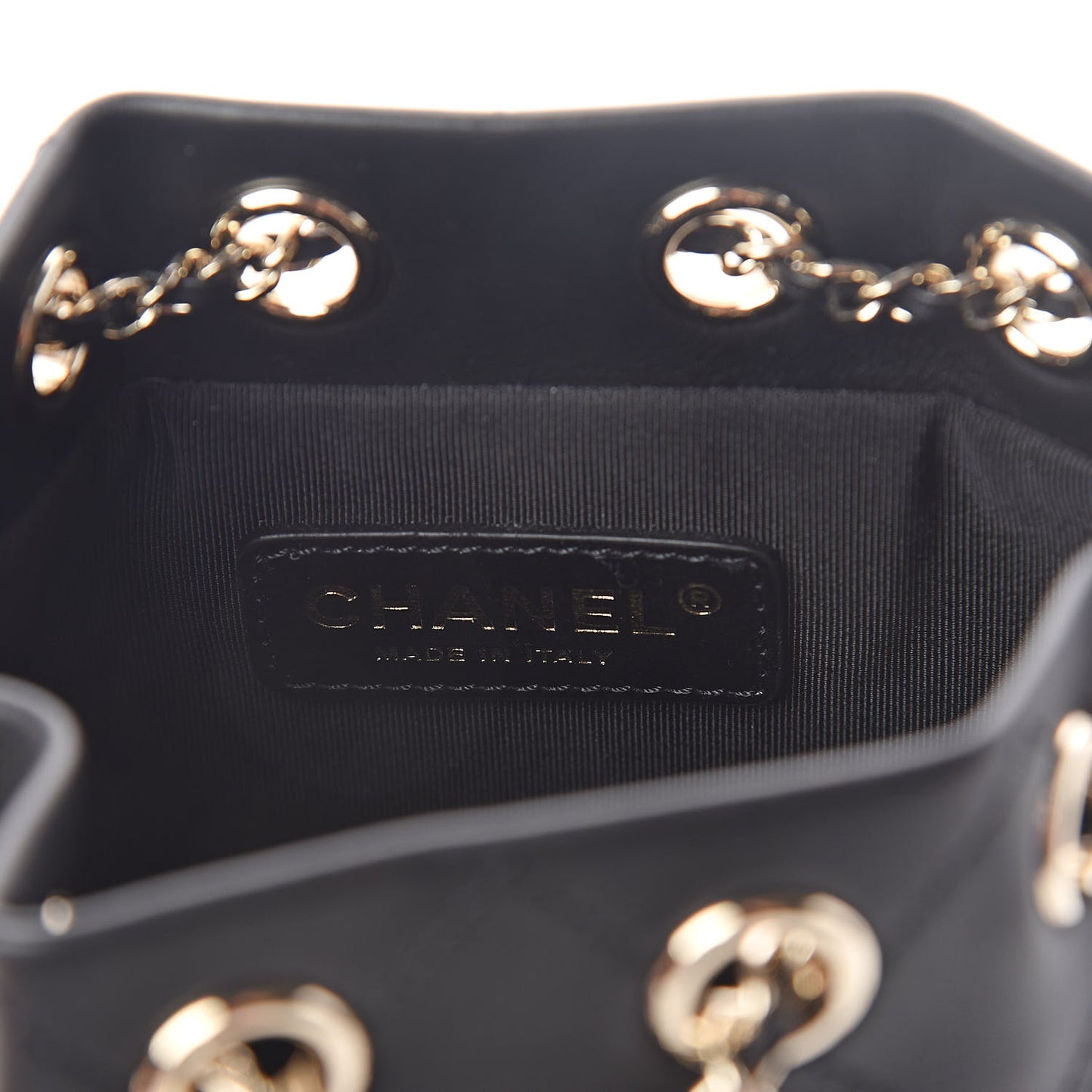 Calfskin Stitched Mini Drawstring CC Bag Black