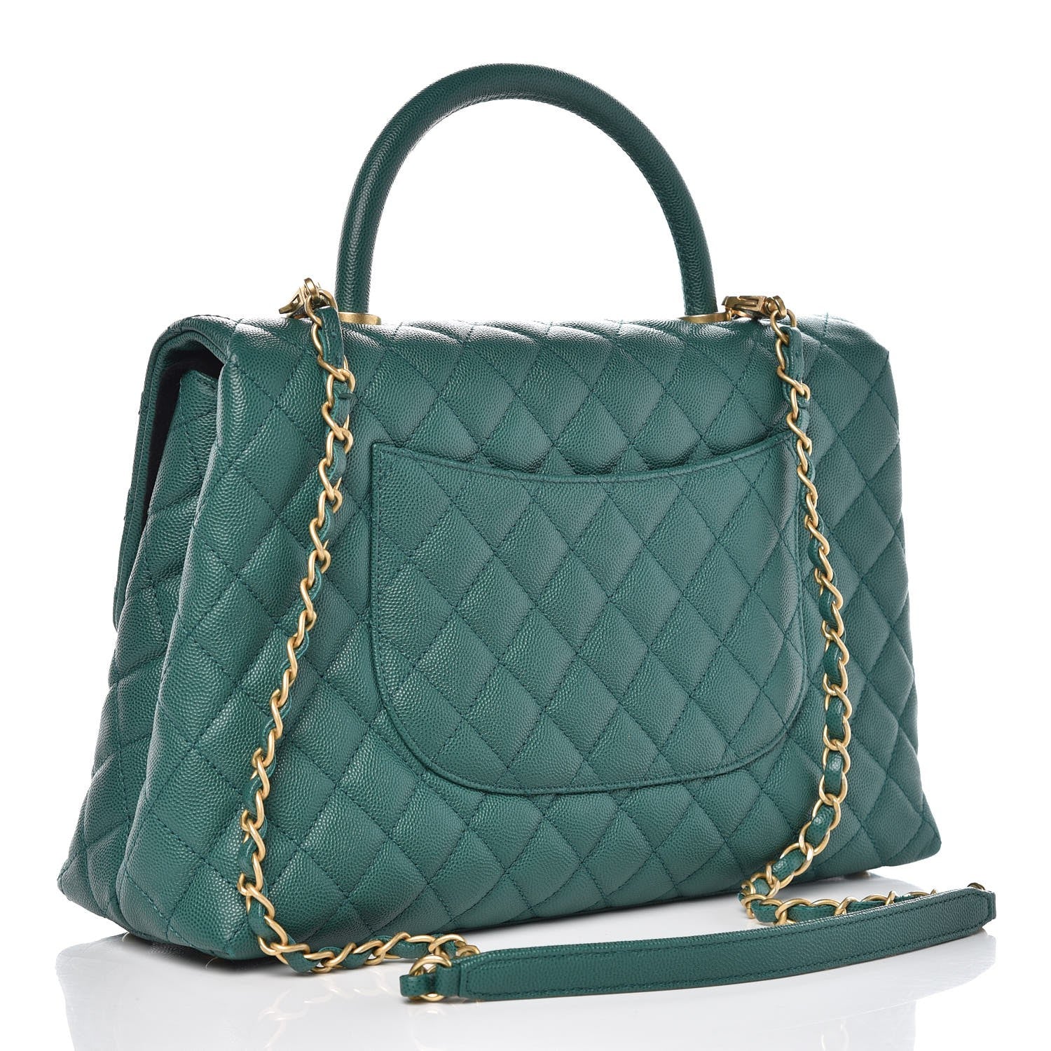 Chanel Caviar Quilted Medium Coco Handle Flap Green 3 of 9