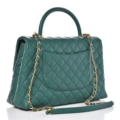 Chanel Caviar Quilted Medium Coco Handle Flap Green 3 of 9