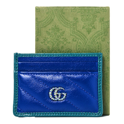 Gucci Azalea Calfskin Matelasse Diagonal Enamel Torchon GG Marmont Card Holder Imperial Blue Pavone 7 of 7