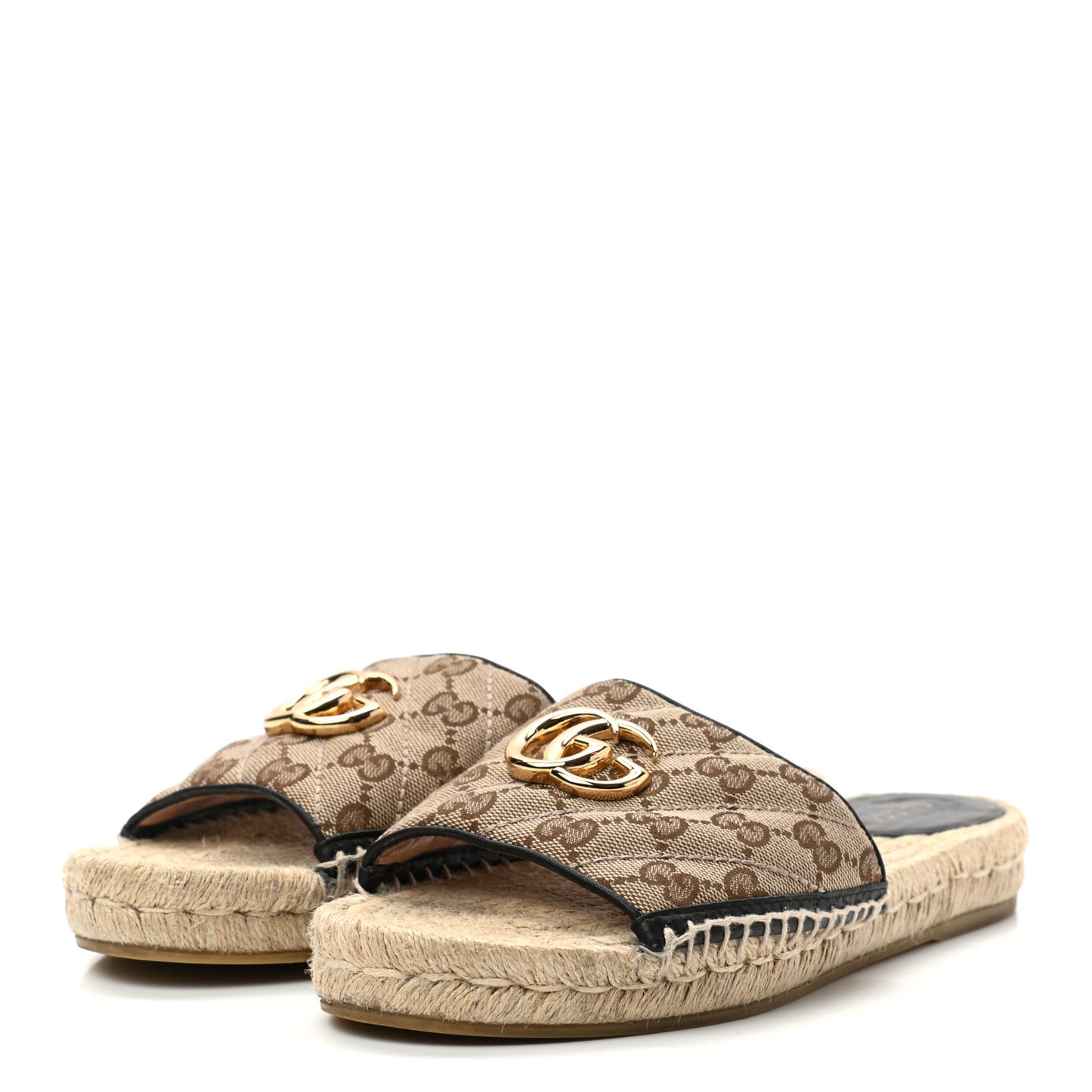 Monogram Matelasse GG Marmont Espadrille 20mm Slide Sandals 38 Beige Ebony Black