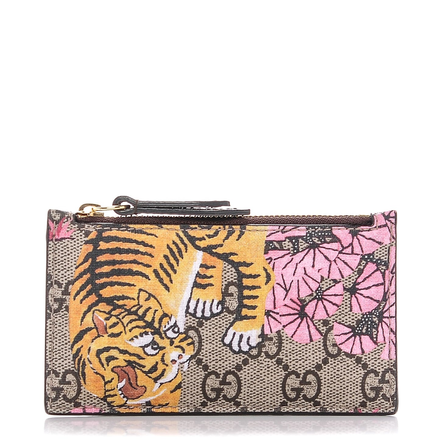 GG Supreme Monogram Bengal Coin Case Card Holder Beige Crop Pink New Acero