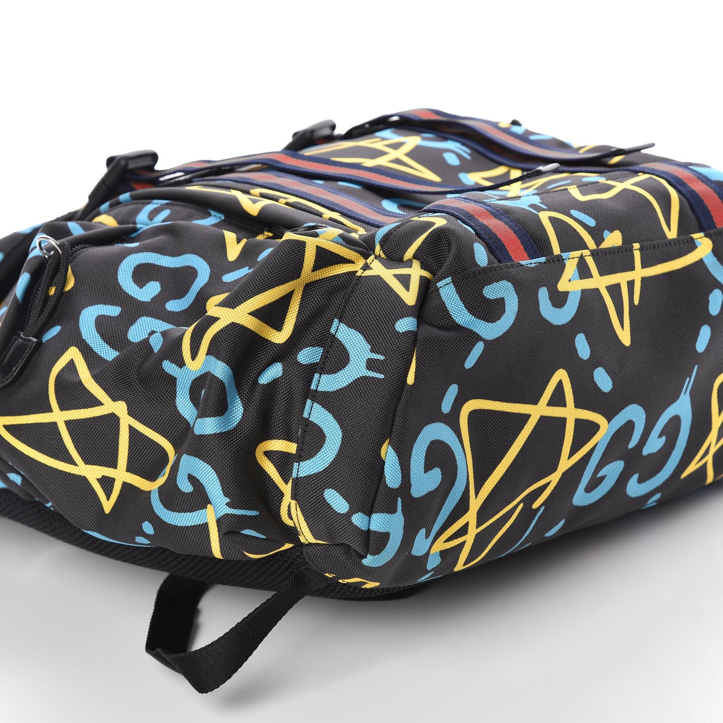Techno Canvas GucciGhost Double Buckle Backpack Black New Acquamarine