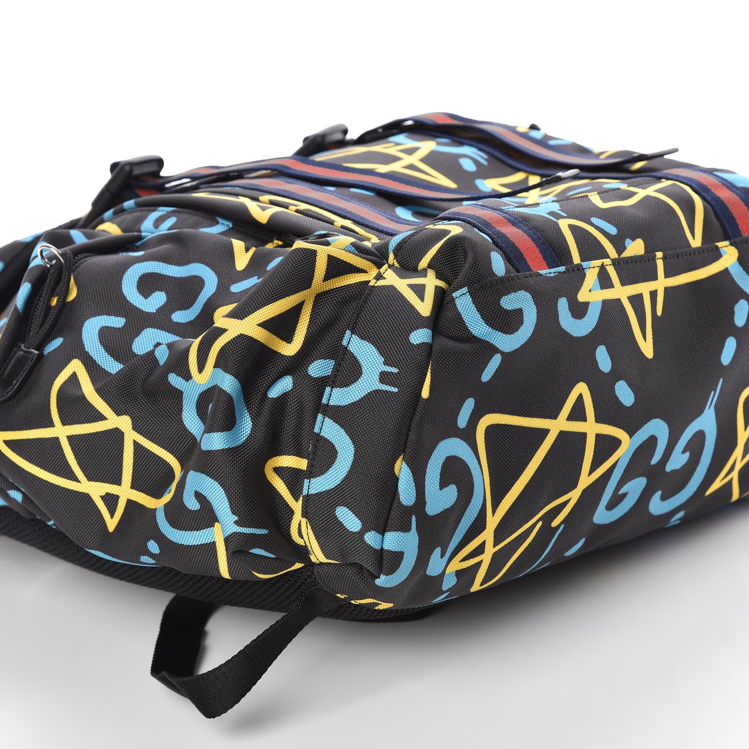 Gucci Techno Canvas GucciGhost Double Buckle Backpack Black New Acquamarine 8 of 9