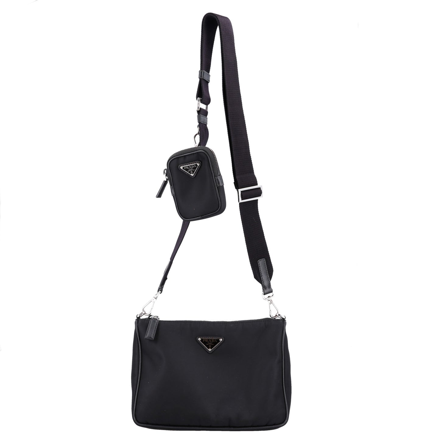 Re-Nylon Saffiano Pocket Zippered Shoulder Bag Black