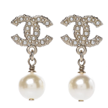 Chanel Pearl Crystal CC Drop Earrings Gold 1 of 5