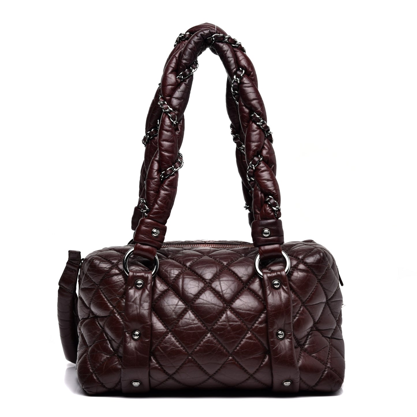 Distressed Lambskin Small Lady Braid Tote Brown