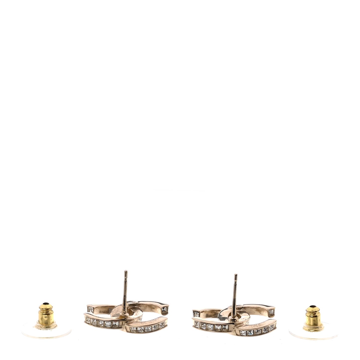 Metal Baguette Crystal CC Earrings Gold