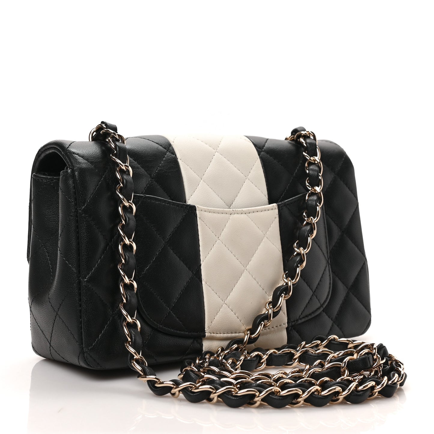 Lambskin Quilted Mini Rectangular Flap Black White