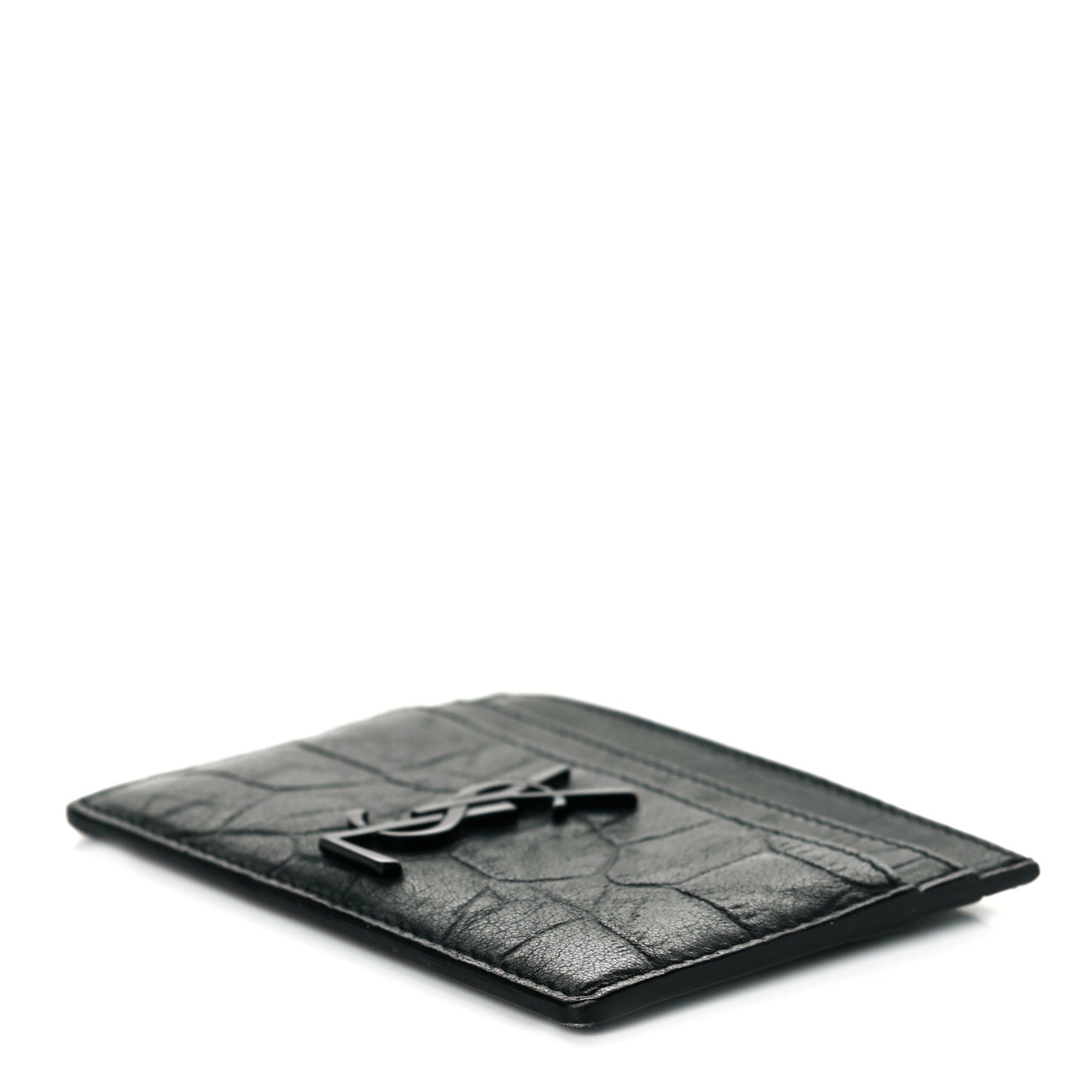 Calfskin Crocodile Embossed Monogram Credit Card Case Black