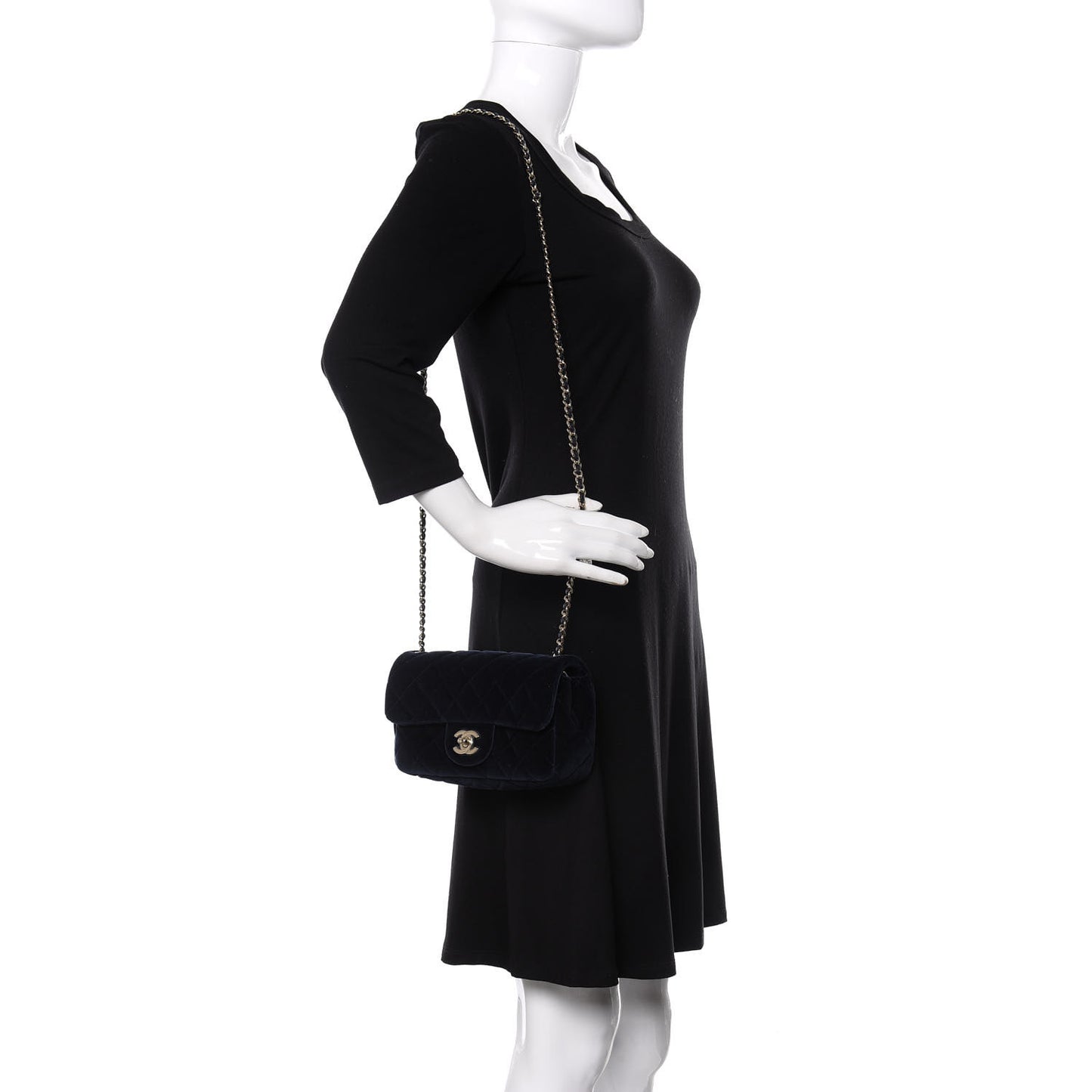 Velvet Quilted Mini Rectangular Pearl Crush Flap Navy