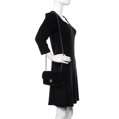 Chanel Velvet Quilted Mini Rectangular Pearl Crush Flap Navy 2 of 11