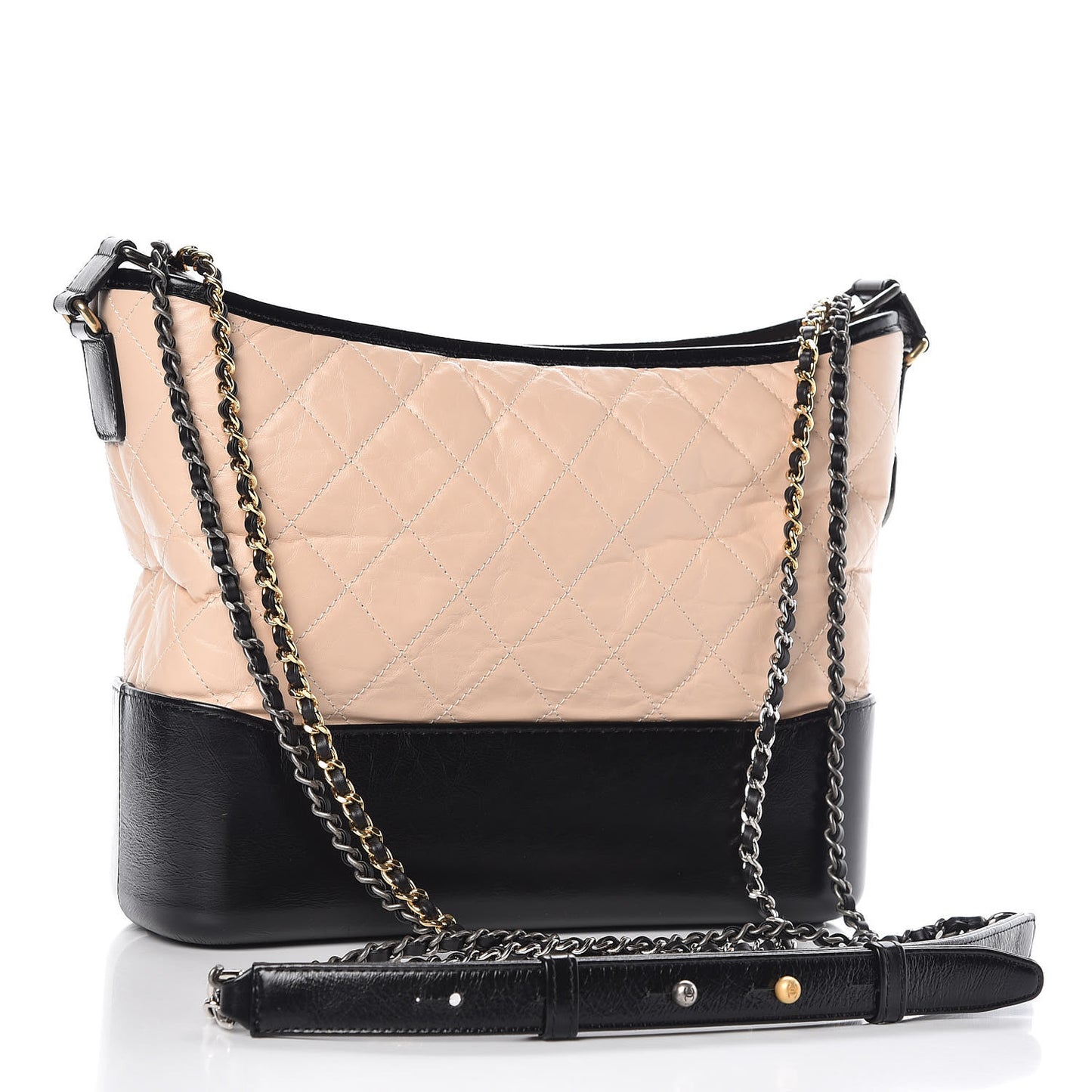 Aged Calfskin Quilted Medium Gabrielle Hobo Beige Black