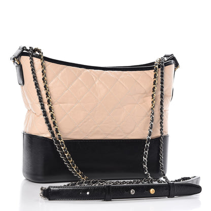 Chanel Aged Calfskin Quilted Medium Gabrielle Hobo Beige Black 1 of 8