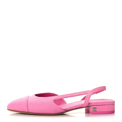 Chanel Denim Cap Toe CC Slingback Flat 36.5 Neon Pink 1 of 9