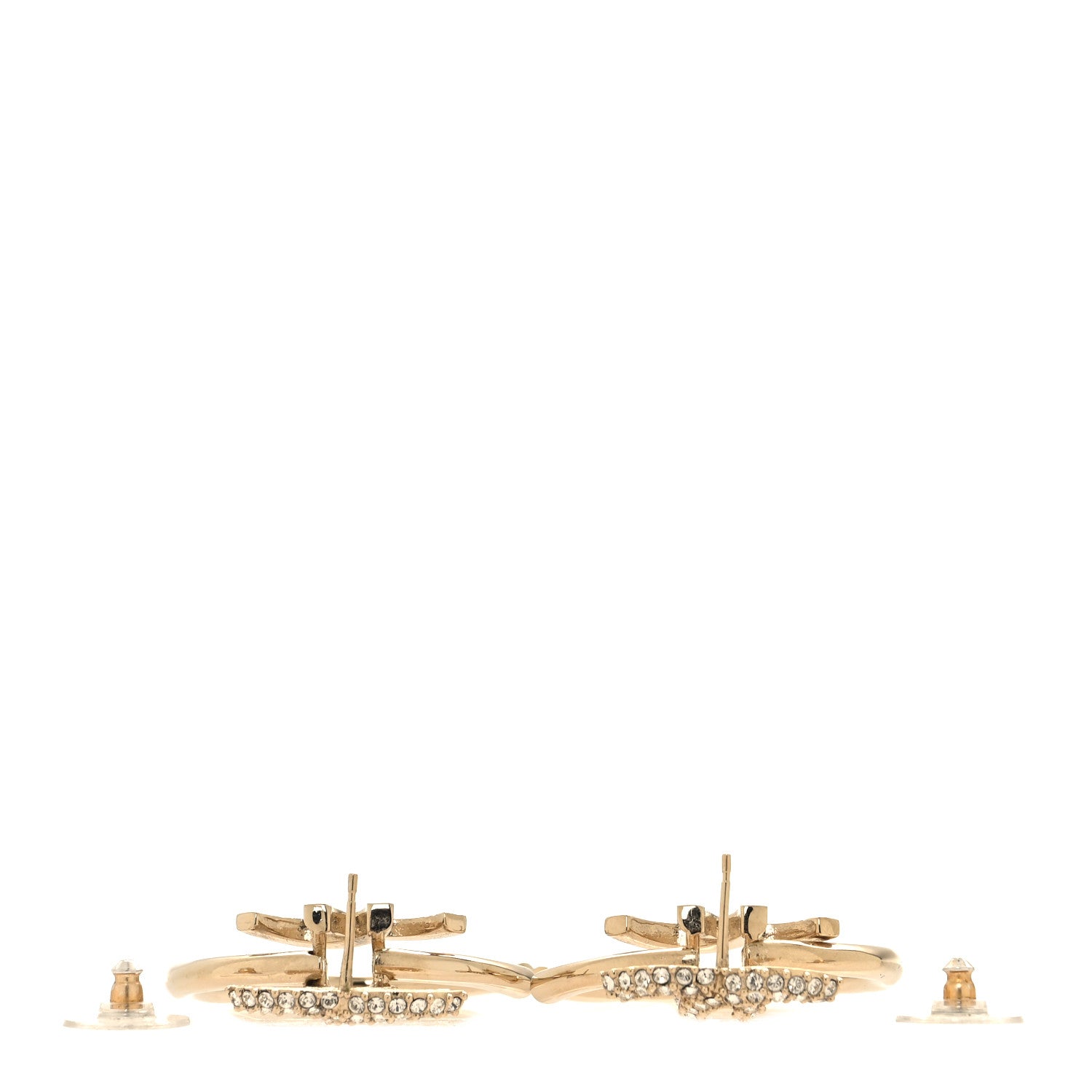 Chanel Crystal CC Hoop Drop Earrings Light Gold 3 of 5