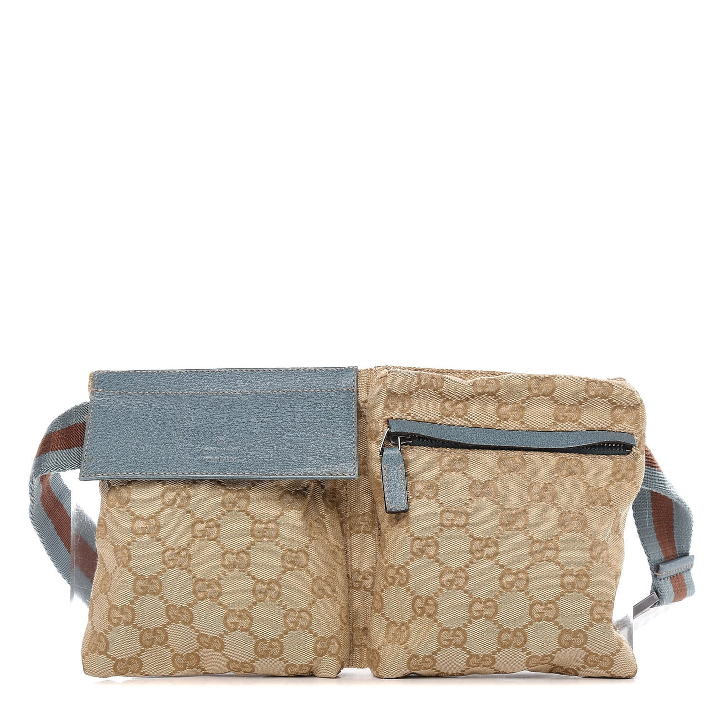 GG Monogram Web Double Pocket Belt Bag Blue