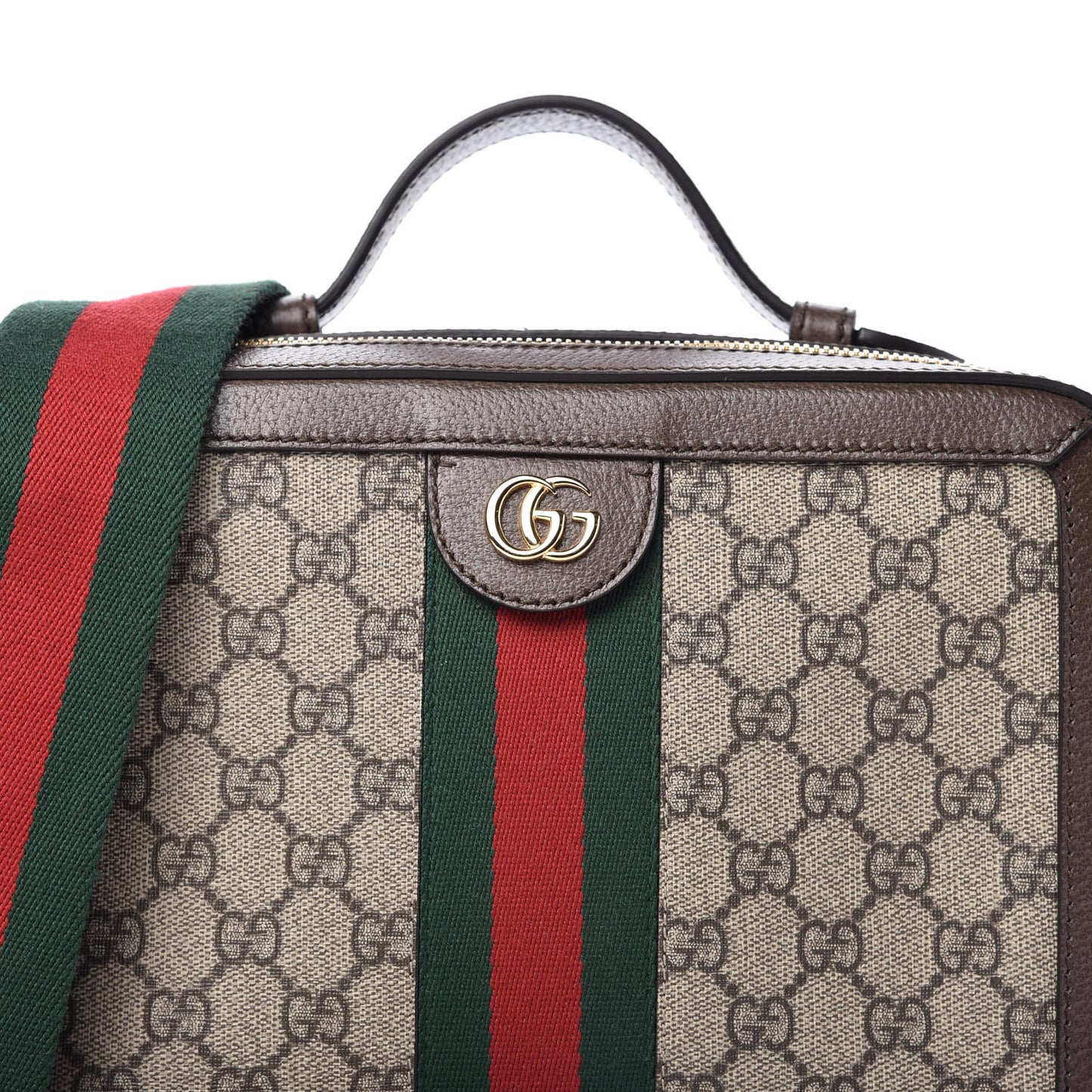 GG Supreme Monogram Web Small Ophidia Top Handle Shoulder Bag Brown