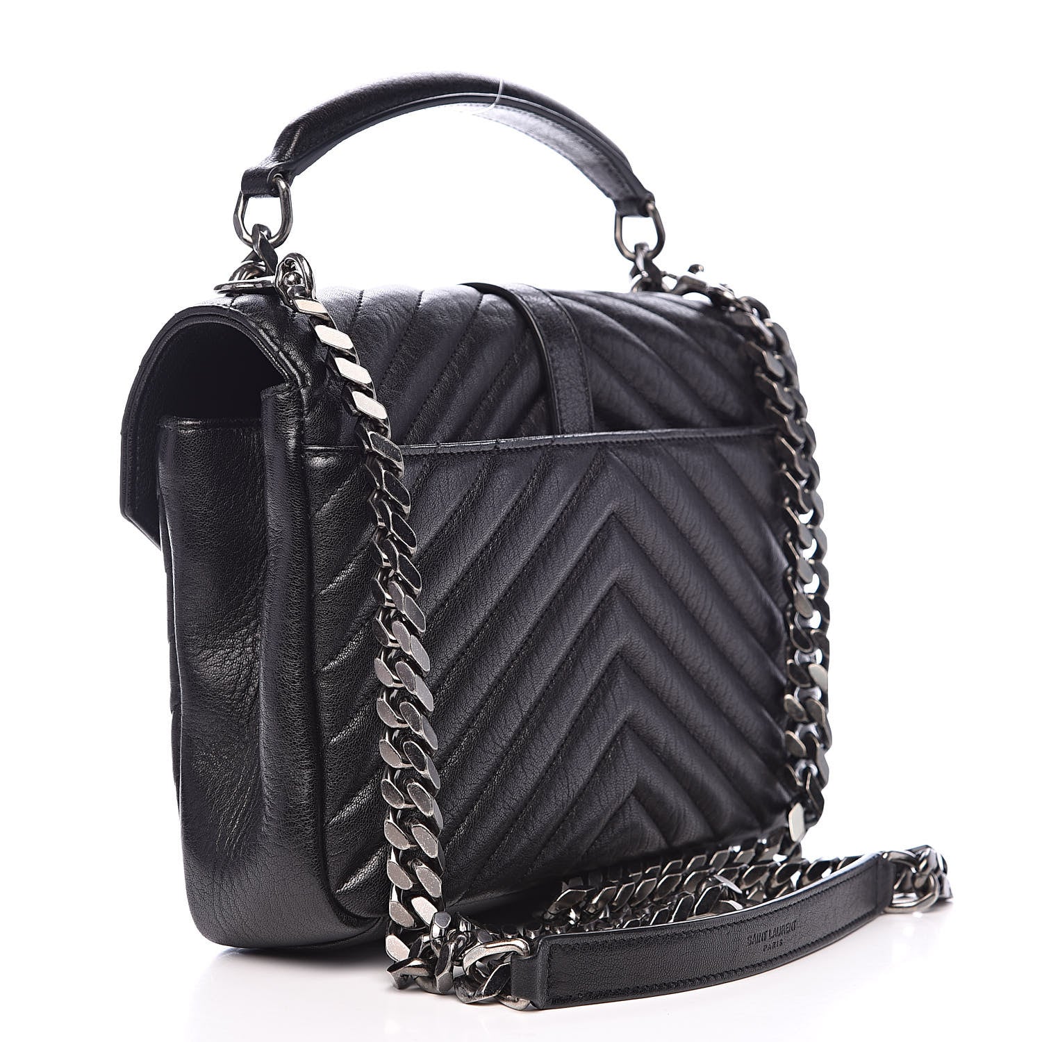 Saint Laurent Sheepskin Matelasse Chevron Monogram Medium College Bag Black 3 of 14