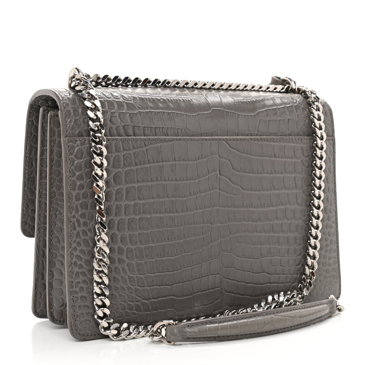 Calfskin Crocodile Embossed Medium Monogram Sunset Fog