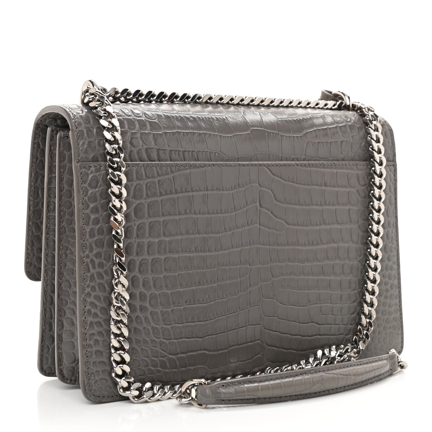 Saint Laurent Calfskin Crocodile Embossed Medium Monogram Sunset Fog 4 of 12