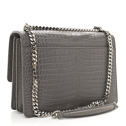 Saint Laurent Calfskin Crocodile Embossed Medium Monogram Sunset Fog 4 of 12