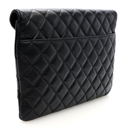 Chanel Calfskin Quilted Front Logo Enchained Clutch Black 3 of 7