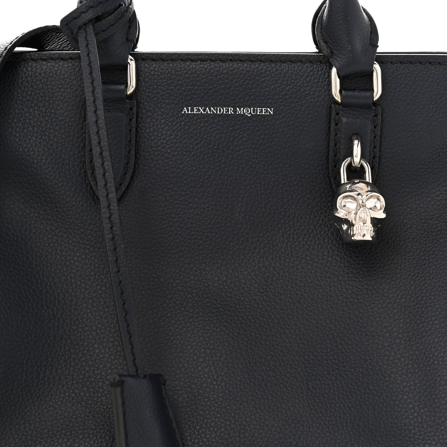 Pebbled Calfskin Small Skull Padlock Zip Around Tote Navy