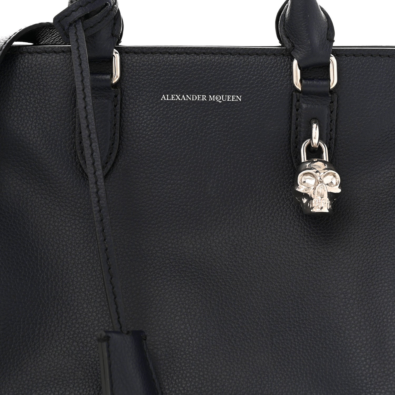 Alexander McQueen Pebbled Calfskin Small Skull Padlock Zip Around Tote Navy 8 of 11