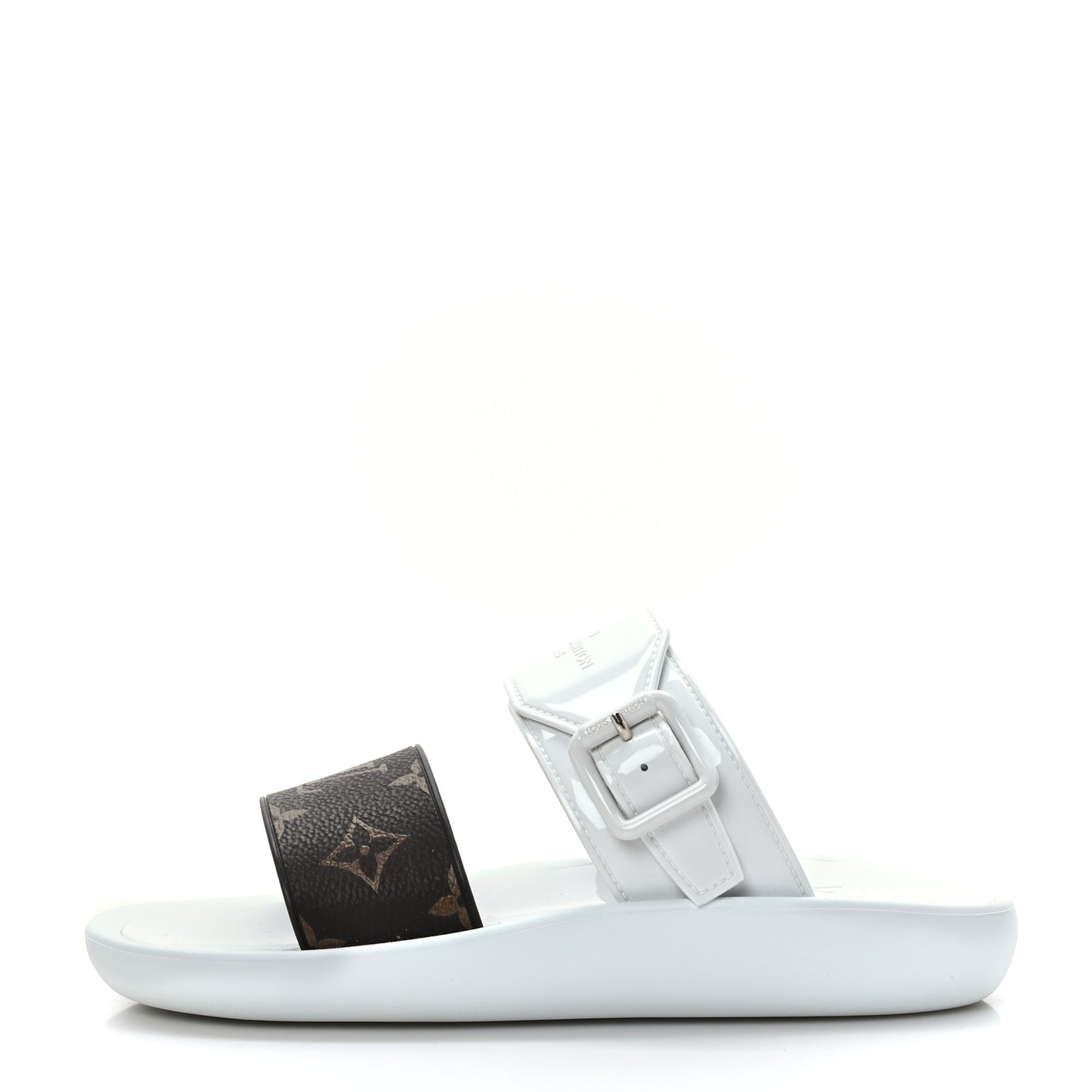 Monogram Sunbath Flat Mule Sandals 36 White