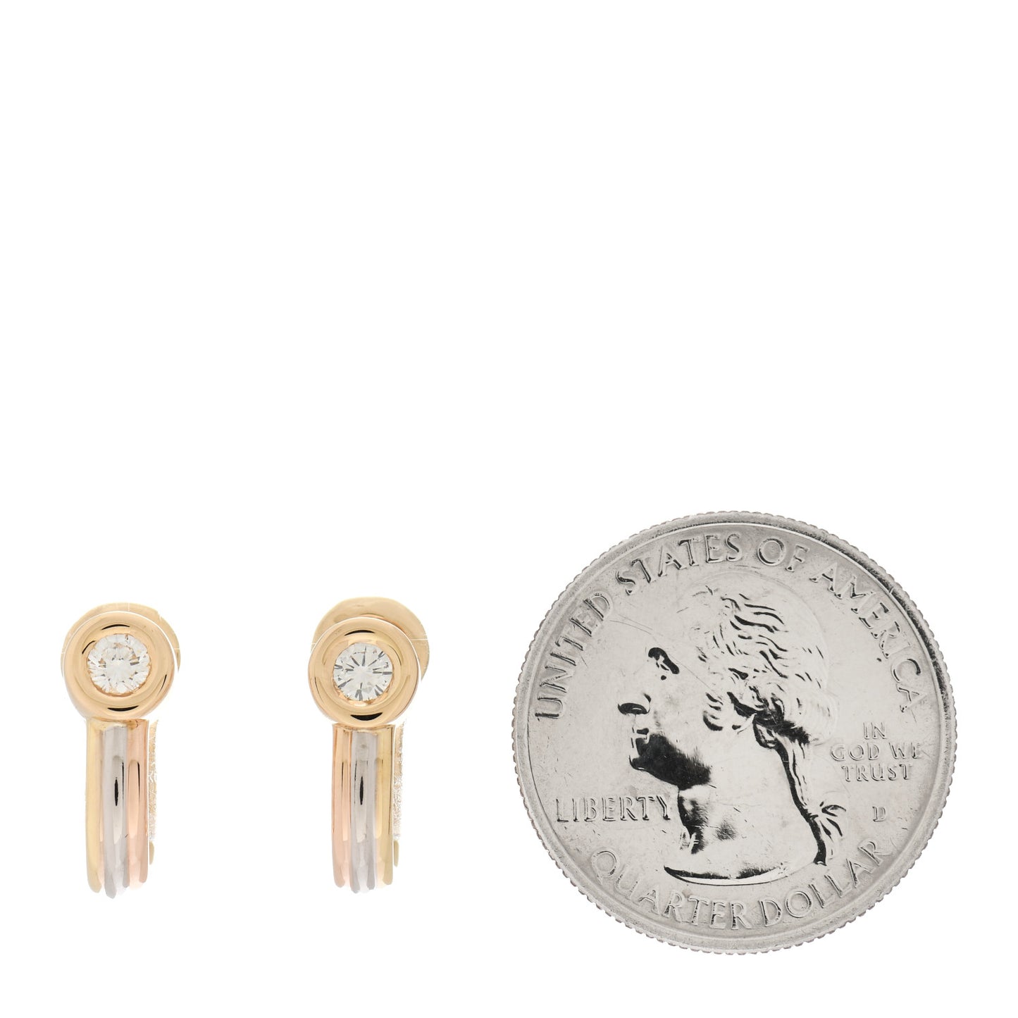 18K Yellow White Pink Gold Diamond Trinity Clip-On Earrings