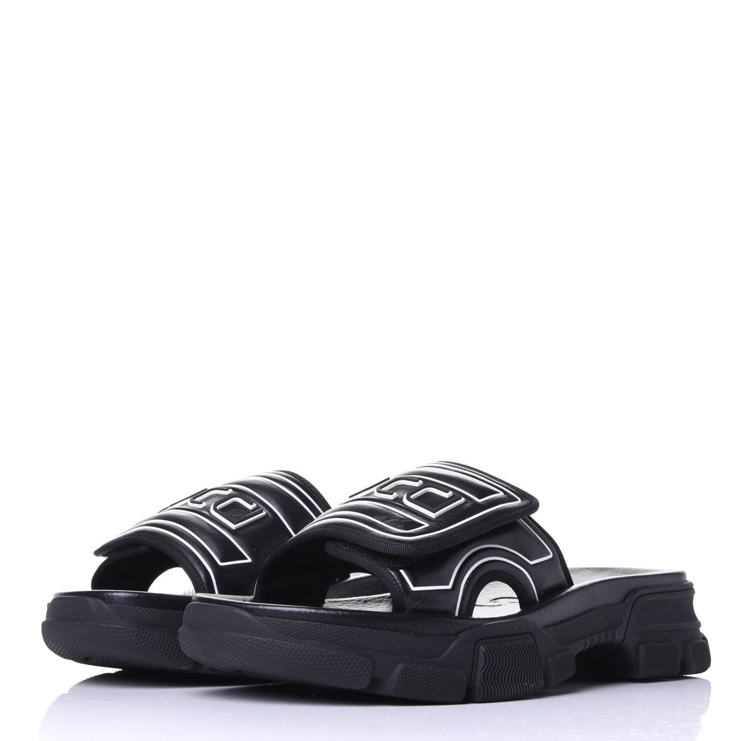 Gucci Nappa Grosgrain Logo Mens Velcro Chunky Slide Sandals 7 Black 3 of 10