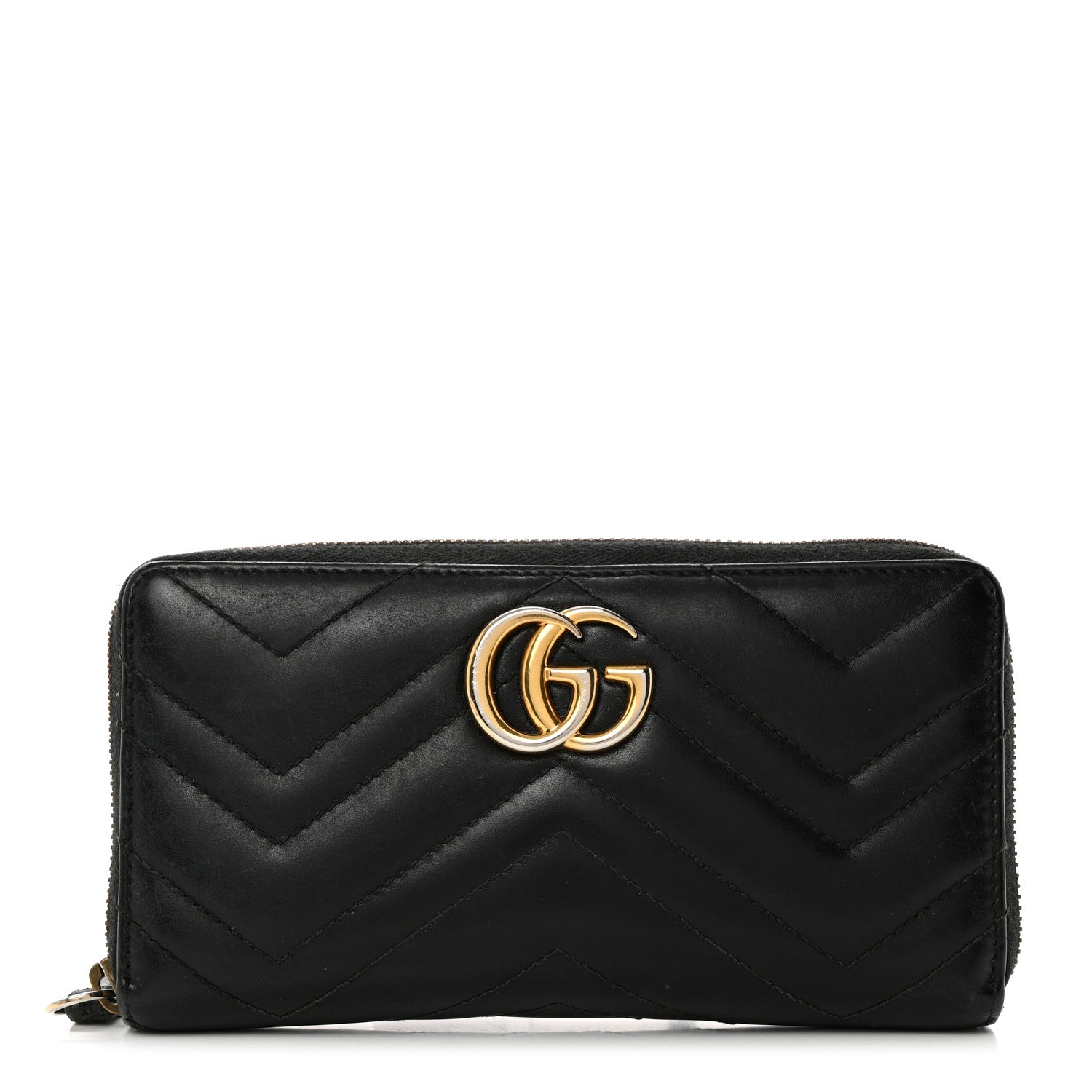 Gucci Calfskin Matelasse GG Marmont Zip Around Wallet Black 1 of 7